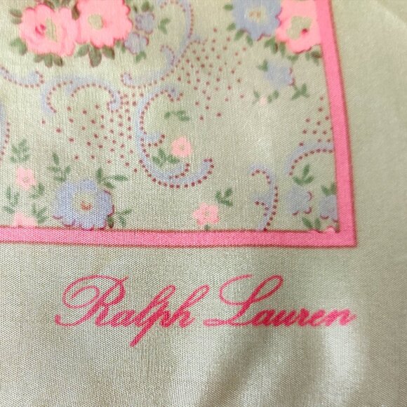Ralph Lauren Silk Scarf Green & Pink Floral Baroque Print EUC - Picture 3 of 5